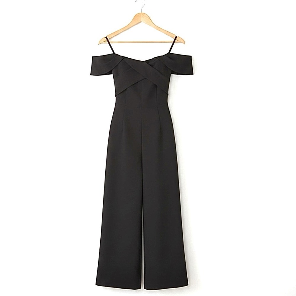 Keepsake Shooting Star Jumpsuit Off Shoulder Wide Leg Crop Black Size Small NWT - Picture 2 of 14